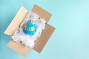 box with a globe inside representing international merchandise