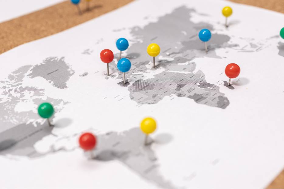 map with the location of international suppliers
